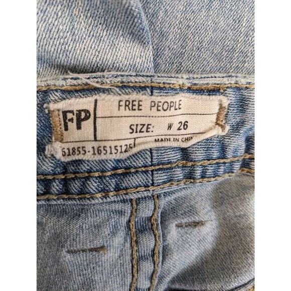 Free People Sz 26 Skinny Jeans Blue Washed Distressed Frayed Hem Pockets Stretch - Picture 5 of 6